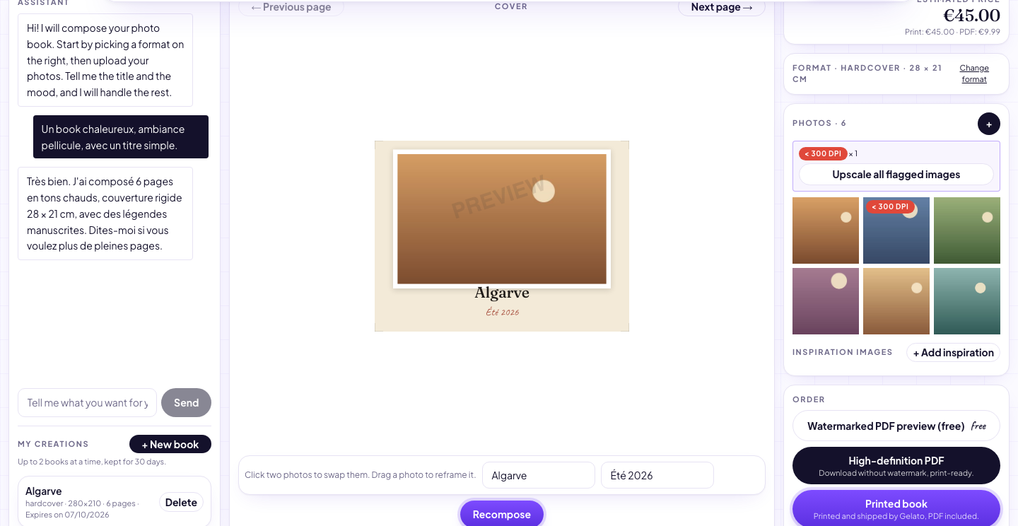 Chat with the assistant and flip through the book