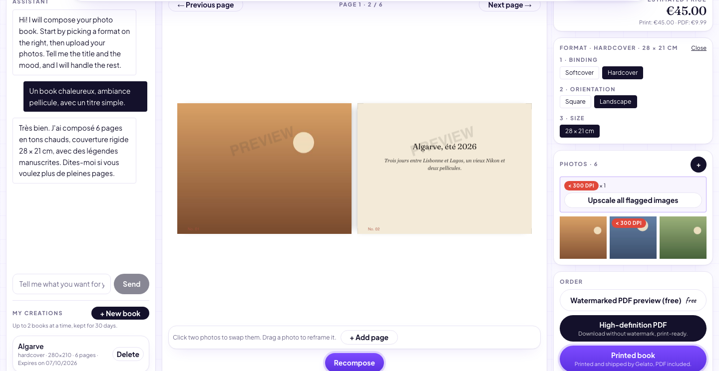 Guided format selector with live price